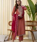 peach silk blend festive kurta set