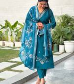 teal silk blend festive kurta set