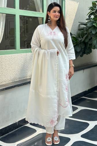 white silk blend festive kurta set