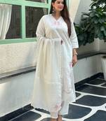 white silk blend festive kurta set