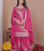 rani-pink crepe festive kurta set