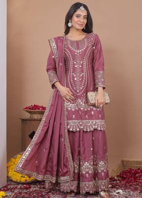mauve crepe festive kurta set 1