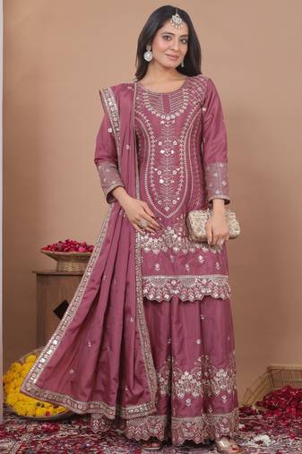 mauve crepe festive kurta set