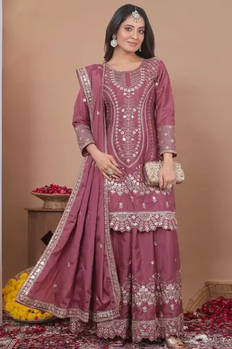 mauve crepe festive kurta set
