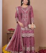 mauve crepe festive kurta set