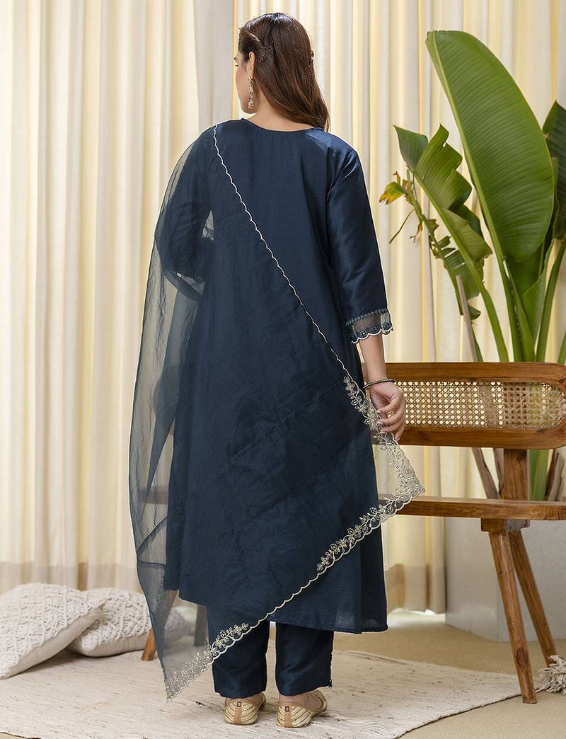 teal silk blend festive kurta set