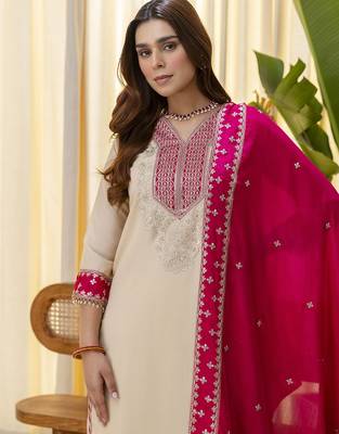 cream silk blend festive kurta set 4
