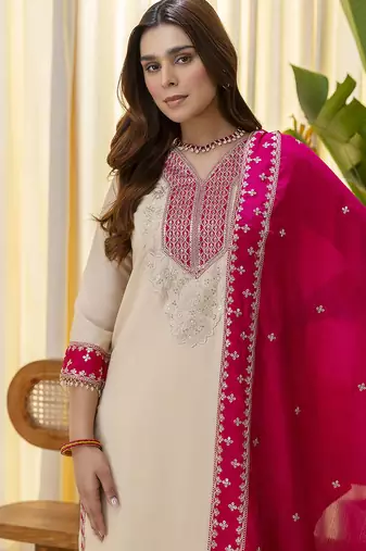 cream silk blend festive kurta set