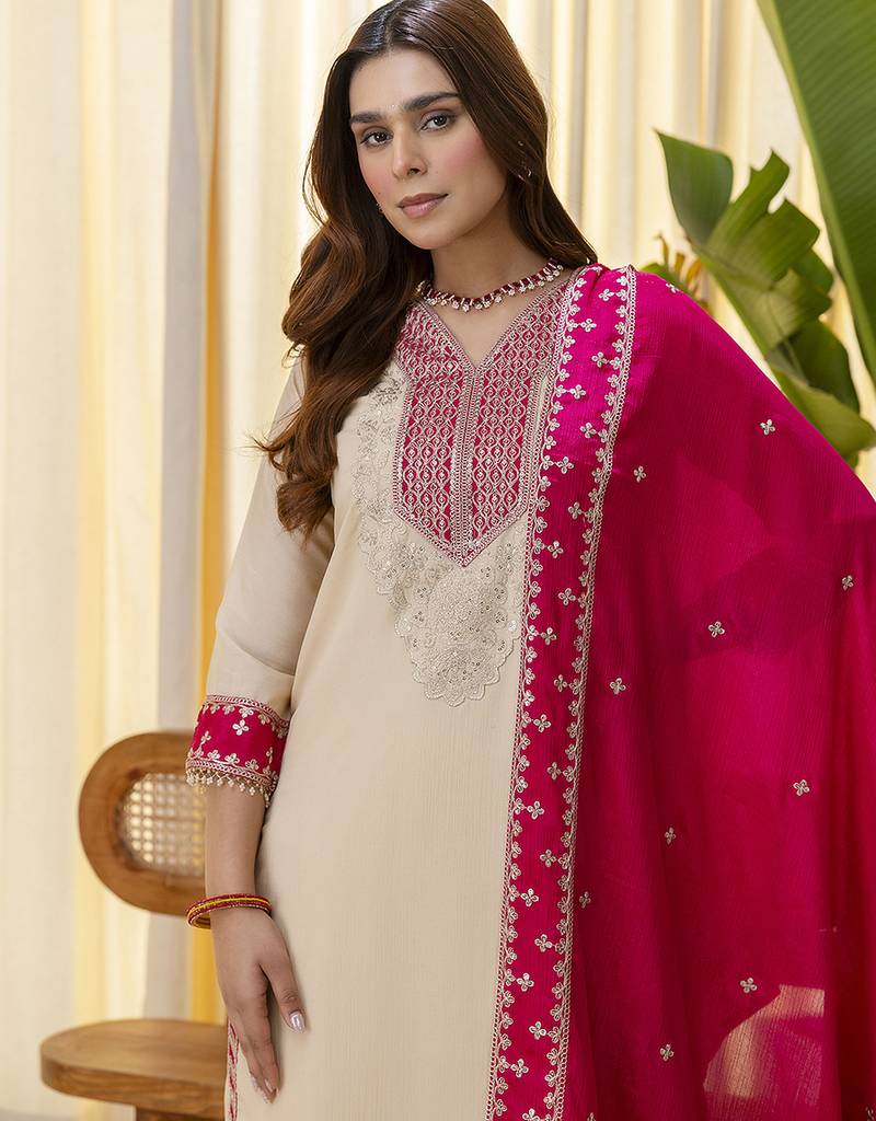 cream silk blend festive kurta set