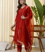 cognac silk blend festive kurta set