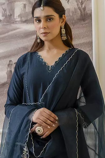 teal silk blend festive kurta set
