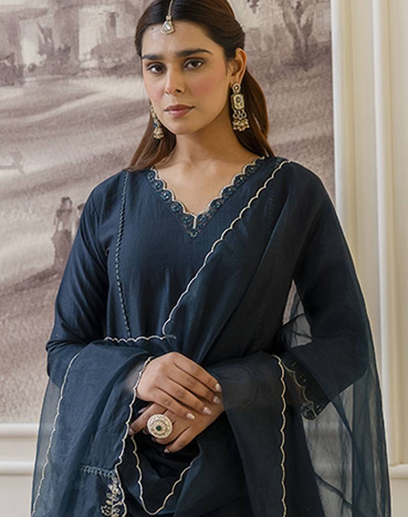 teal silk blend festive kurta set