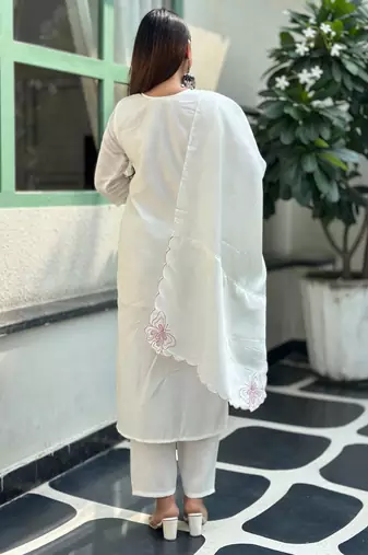 white silk blend festive kurta set