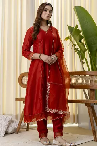 cognac silk blend festive kurta set