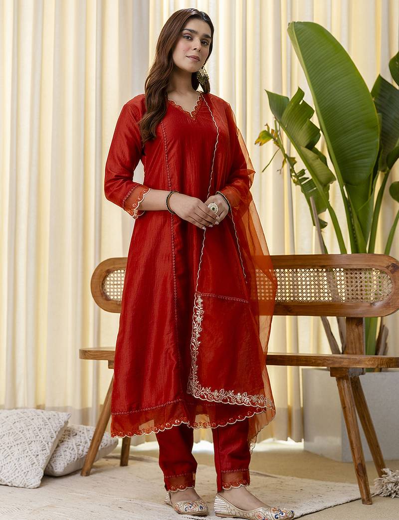 cognac silk blend festive kurta set