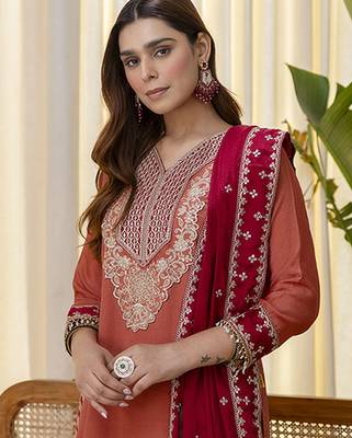peach silk blend festive kurta set 4