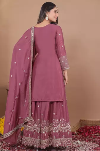 mauve crepe festive kurta set