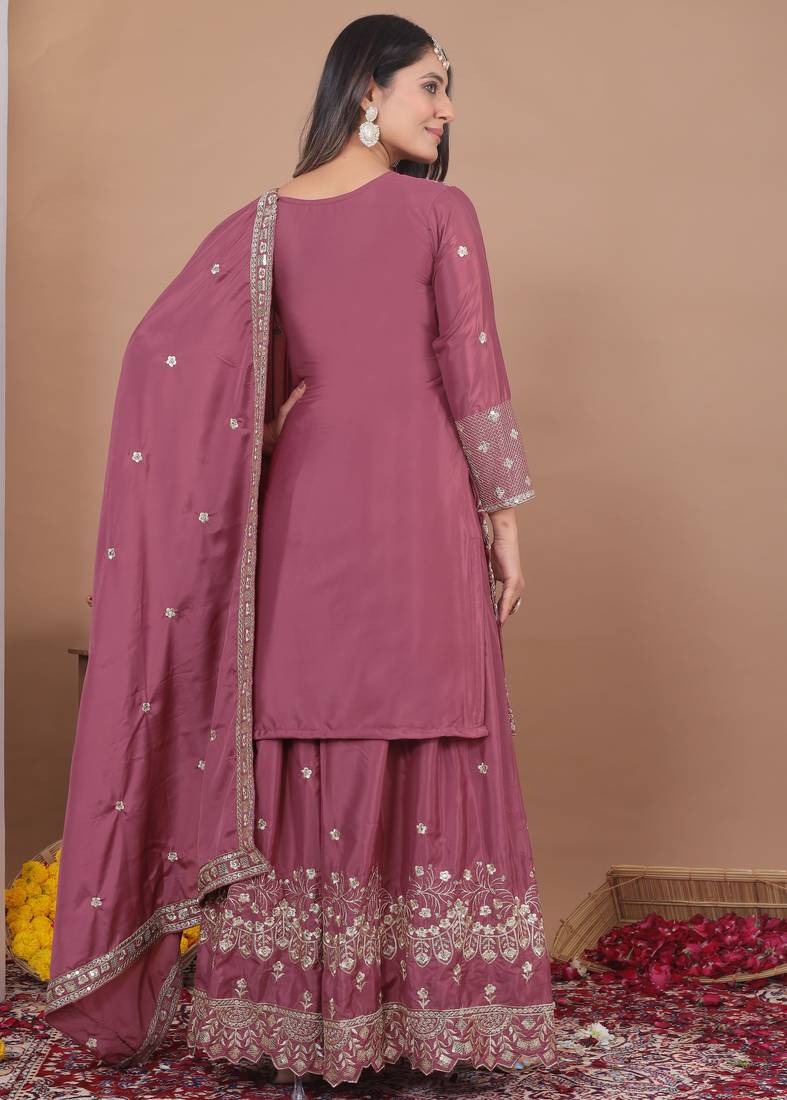 mauve crepe festive kurta set