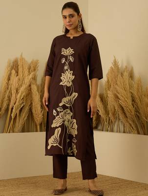 brown silk blend festive kurta set 2