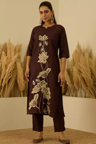 brown silk blend festive kurta set