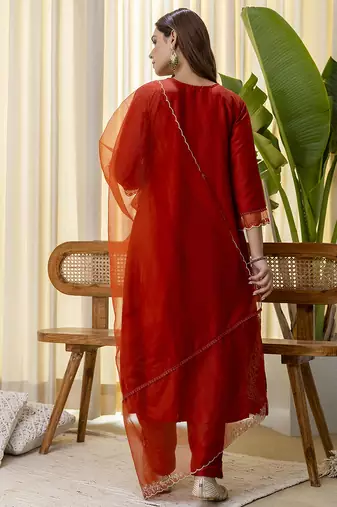 cognac silk blend festive kurta set