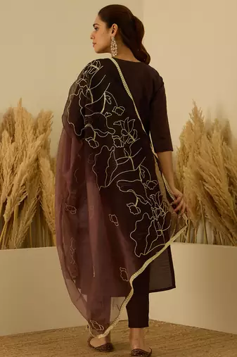 brown silk blend festive kurta set