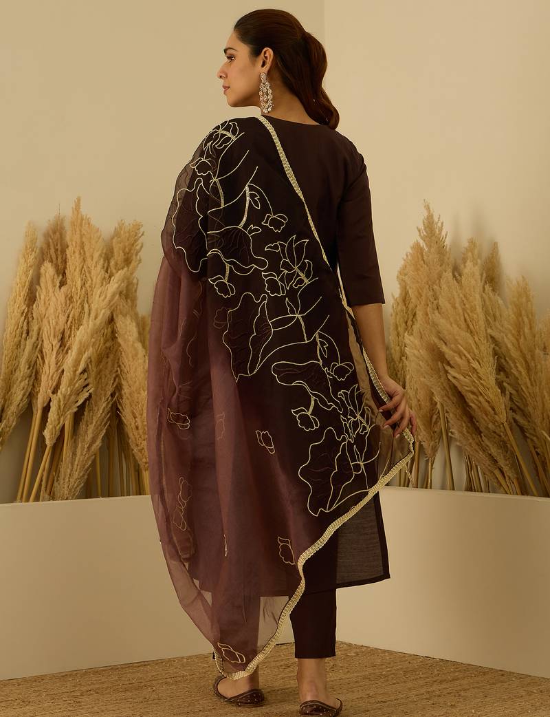 brown silk blend festive kurta set