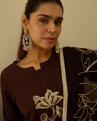 brown silk blend festive kurta set 4
