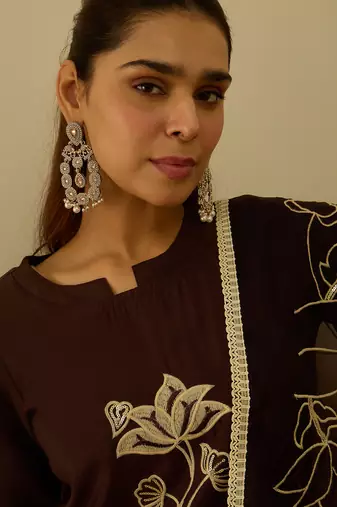 brown silk blend festive kurta set