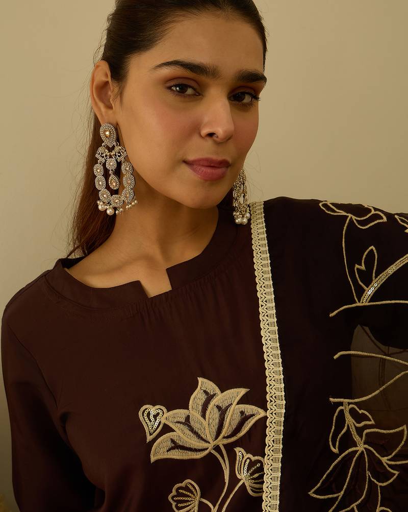 brown silk blend festive kurta set