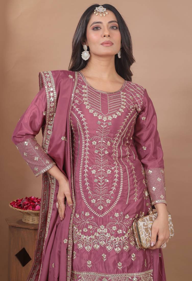 mauve crepe festive kurta set