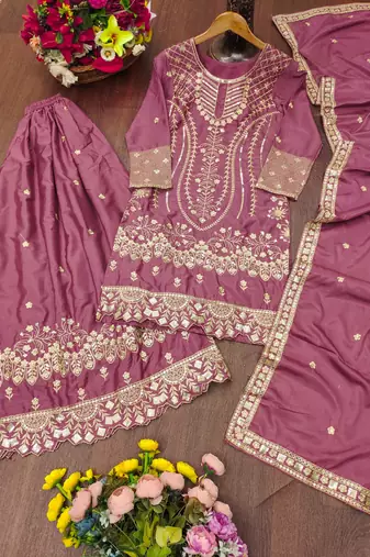 mauve crepe festive kurta set