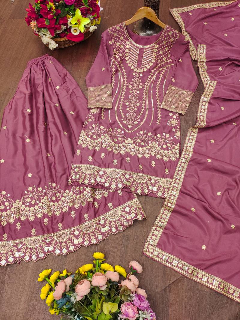 mauve crepe festive kurta set