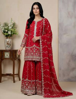 red silk festive kurta set 1
