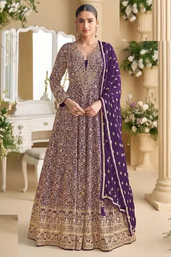 Blue georgette full stitched free size upto 42 heavy embroidery wedding gowns