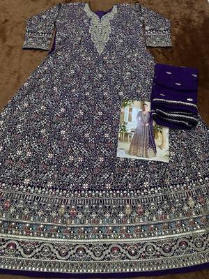 Blue georgette full stitched free size upto 42 heavy embroidery wedding gowns 2