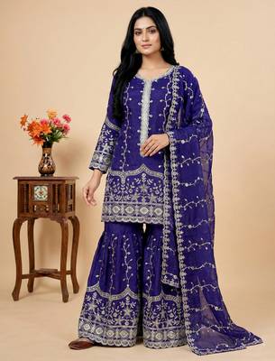 blue silk festive kurta set 1