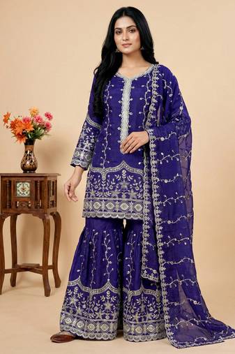 blue silk festive kurta set