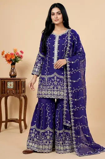 blue silk festive kurta set