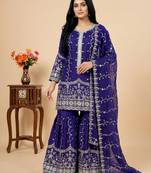 blue silk festive kurta set