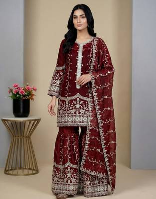 maroon silk festive kurta set 1