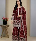 maroon silk festive kurta set