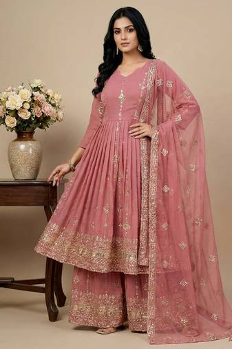pink silk festive kurta set