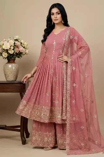 pink silk festive kurta set