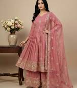 pink silk festive kurta set