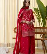 rani-pink silk blend festive kurta set