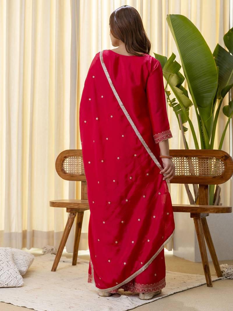 rani-pink silk blend festive kurta set