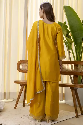 mustard silk blend festive kurta set