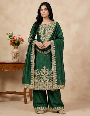 green silk festive kurta set 1