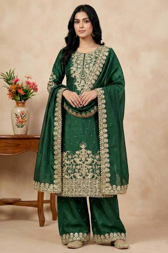 green silk festive kurta set